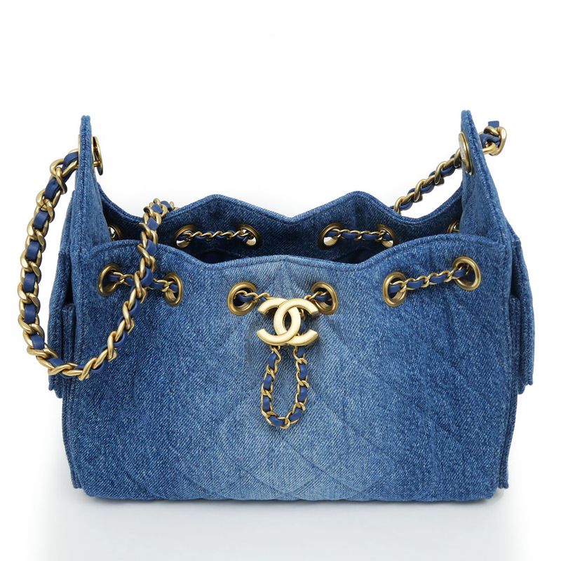 Chanel 25 Mini Handbag Washed Denim Blue Gold