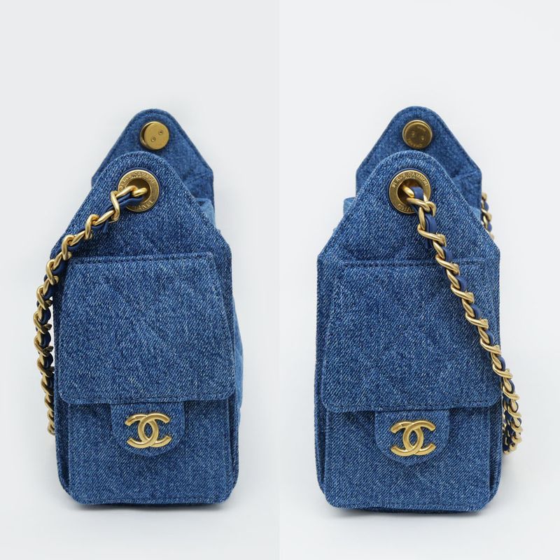 Chanel 25 Mini Handbag Washed Denim Blue Gold