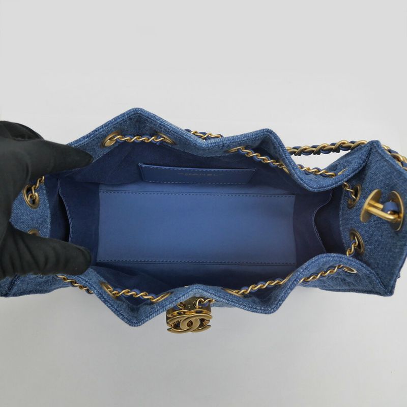 Chanel 25 Mini Handbag Washed Denim Blue Gold
