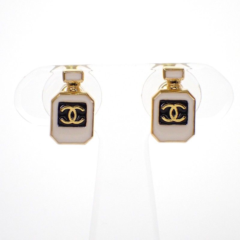 Chanel CC Logo Earrings Metal White Gold
