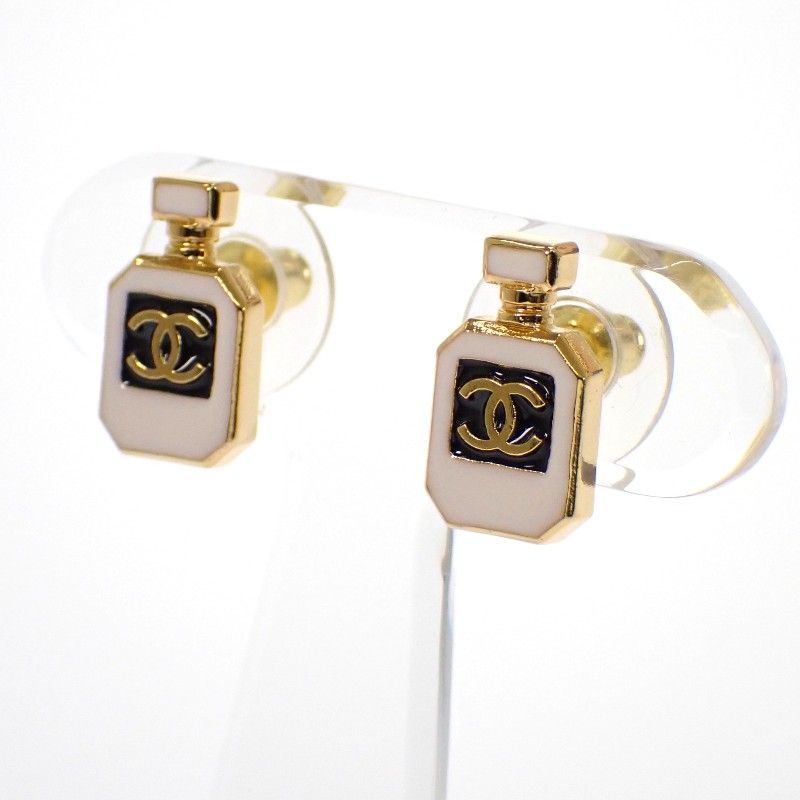 Chanel CC Logo Earrings Metal White Gold