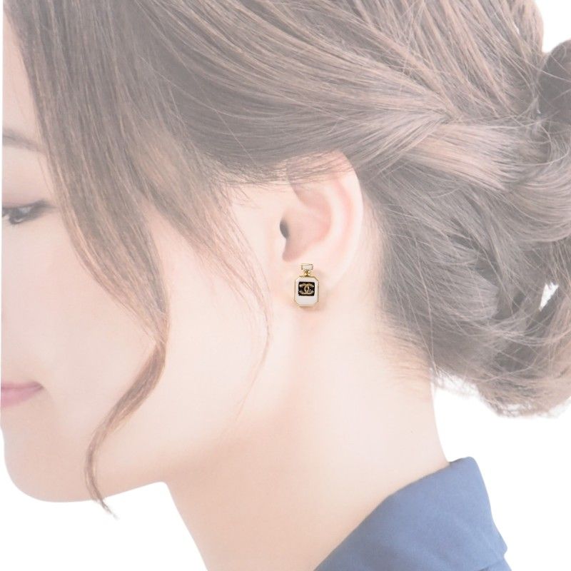 Chanel CC Logo Earrings Metal White Gold
