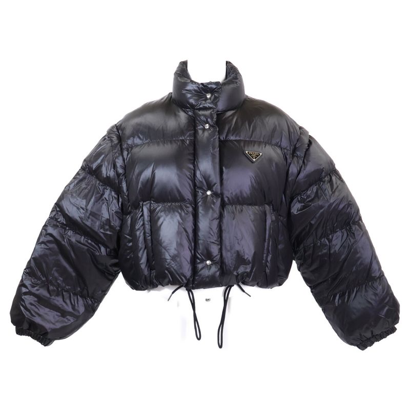 Prada Re-Nylon Cropped 2-Way Down Jacket 36 ) Black