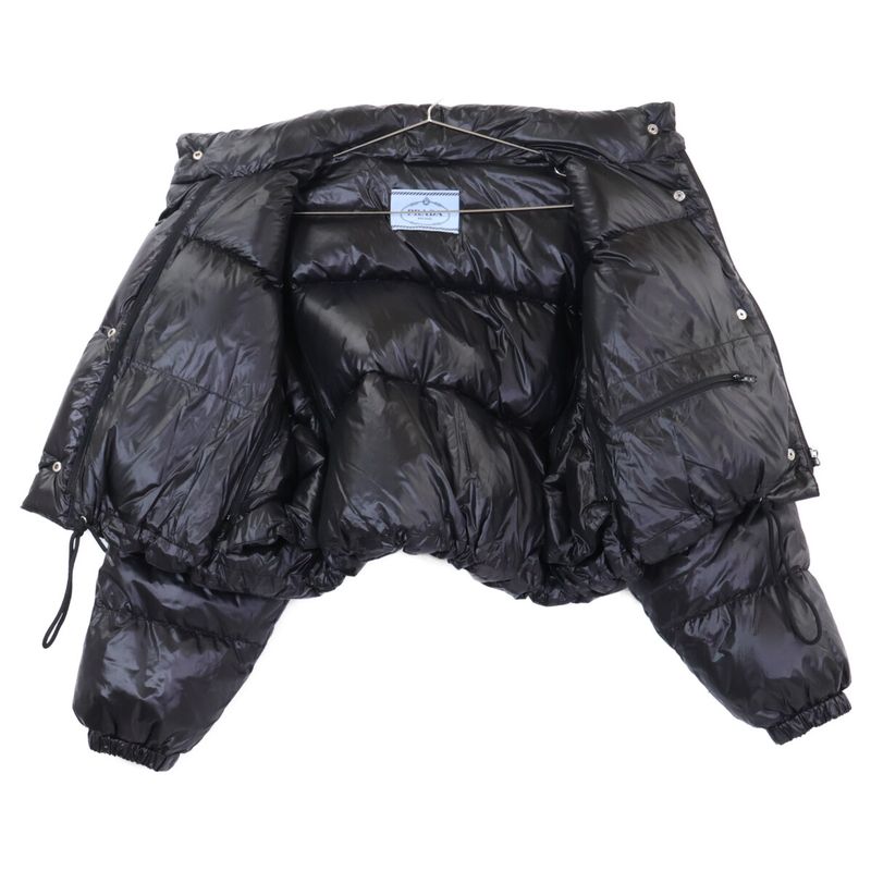 Prada Re-Nylon Cropped 2-Way Down Jacket 36 ) Black