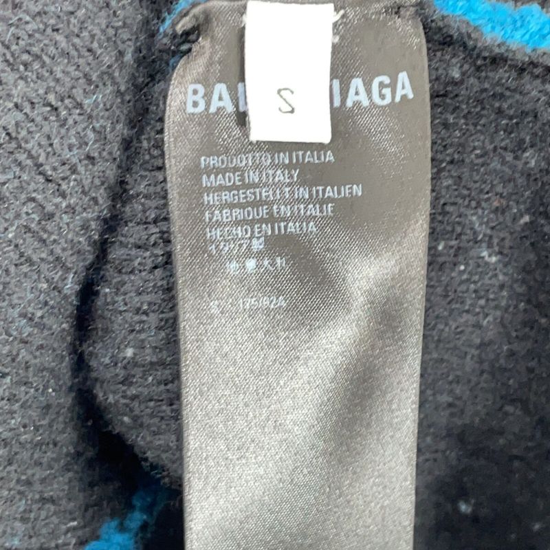 Balenciaga Blue Black Slash Logo Oversized Neck Wool Knit Top )