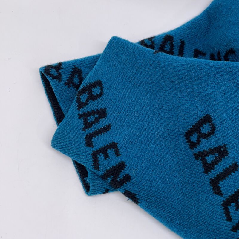 Balenciaga Blue Black Slash Logo Oversized Neck Wool Knit Top )