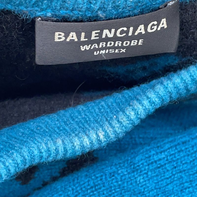 Balenciaga Blue Black Slash Logo Oversized Neck Wool Knit Top )