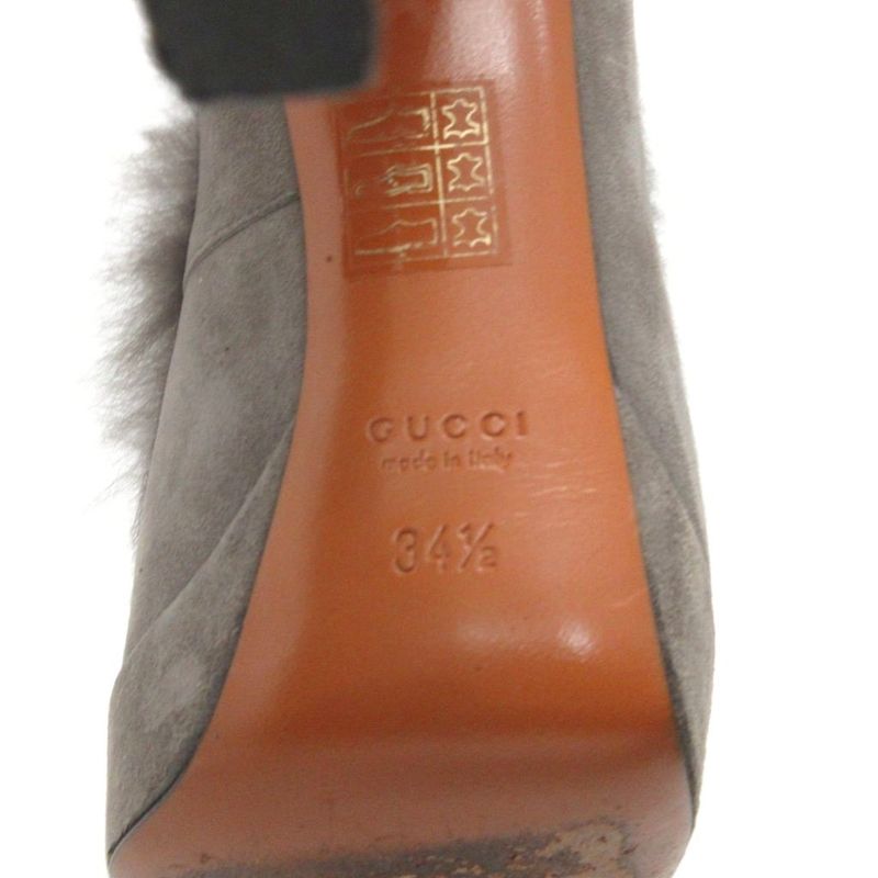 Gucci Bamboo Booties Ankle Boots Suede Mink Faux High Heels Wedge Sole 34.5