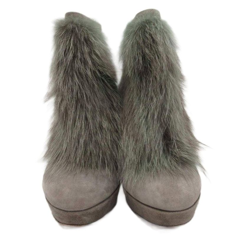 Gucci Bamboo Booties Ankle Boots Suede Mink Faux High Heels Wedge Sole 34.5