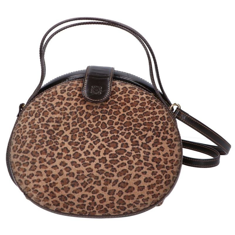 Loewe Vintage Leopard Suede Embossed Anagram 2-Way Shoulder Bag ) Dark Brown