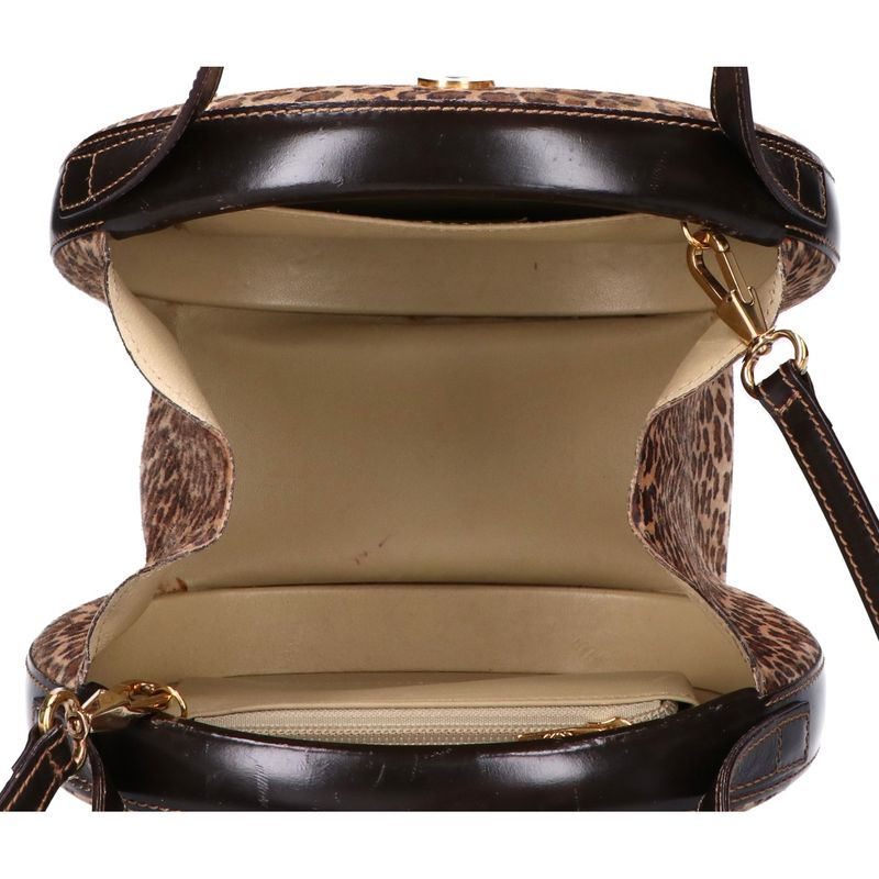 Loewe Vintage Leopard Suede Embossed Anagram 2-Way Shoulder Bag ) Dark Brown