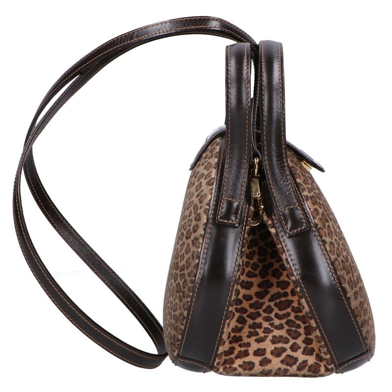 Loewe Vintage Leopard Suede Embossed Anagram 2-Way Shoulder Bag ) Dark Brown