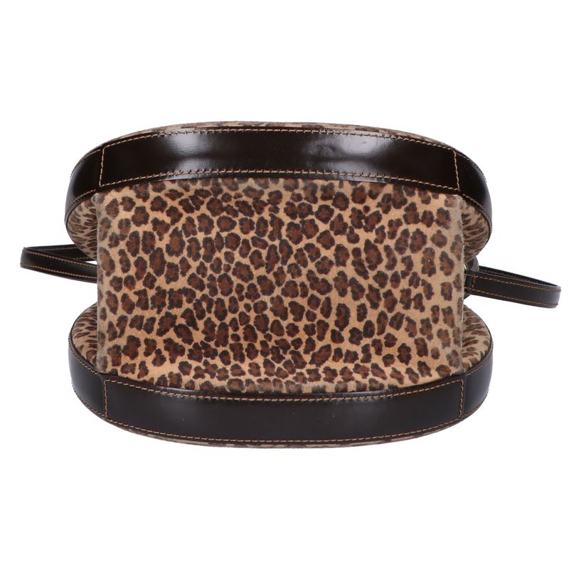 Loewe Vintage Leopard Suede Embossed Anagram 2-Way Shoulder Bag ) Dark Brown