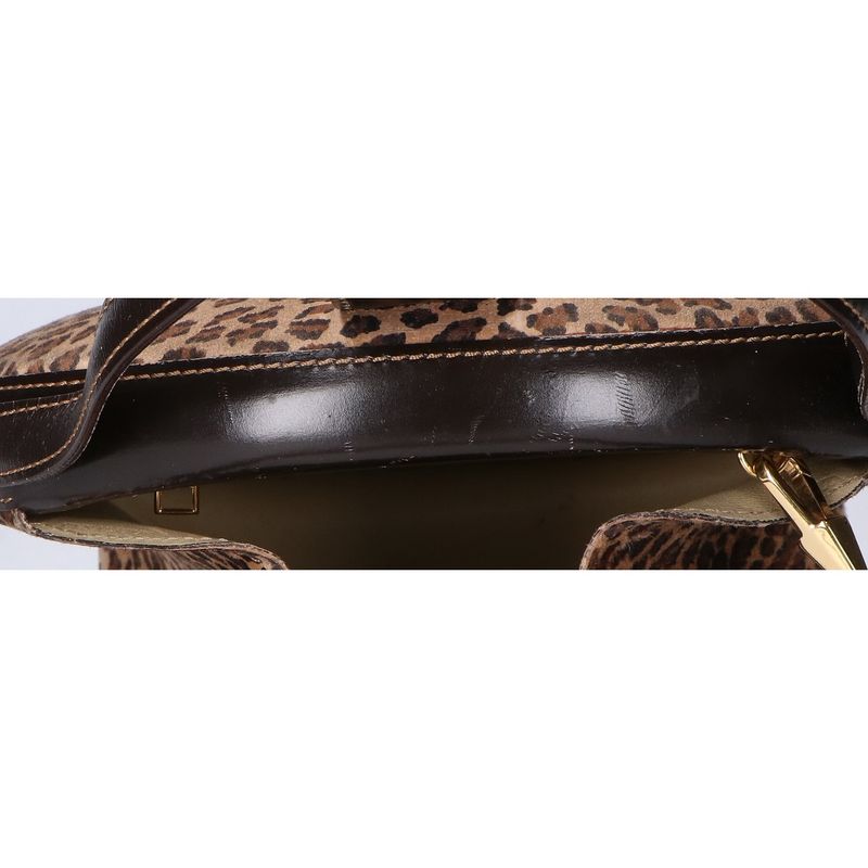 Loewe Vintage Leopard Suede Embossed Anagram 2-Way Shoulder Bag ) Dark Brown