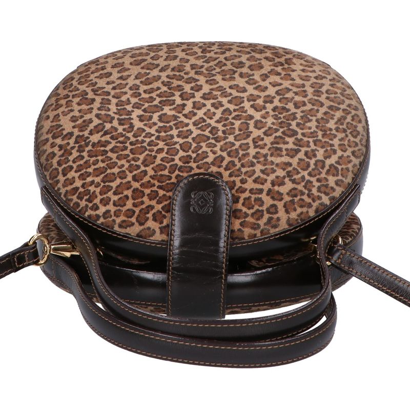Loewe Vintage Leopard Suede Embossed Anagram 2-Way Shoulder Bag ) Dark Brown