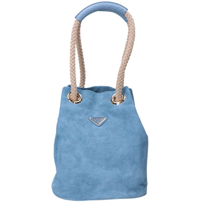 Prada Calf Suede Re-Nylon Lining Marina Small Bucket Bag ) Astral Blue