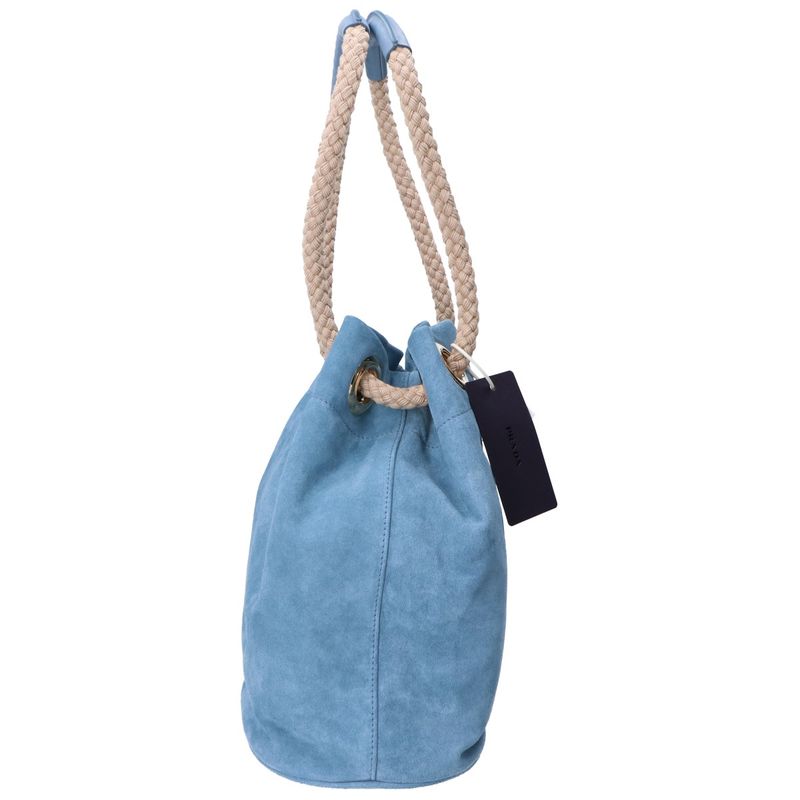 Prada Calf Suede Re-Nylon Lining Marina Small Bucket Bag ) Astral Blue