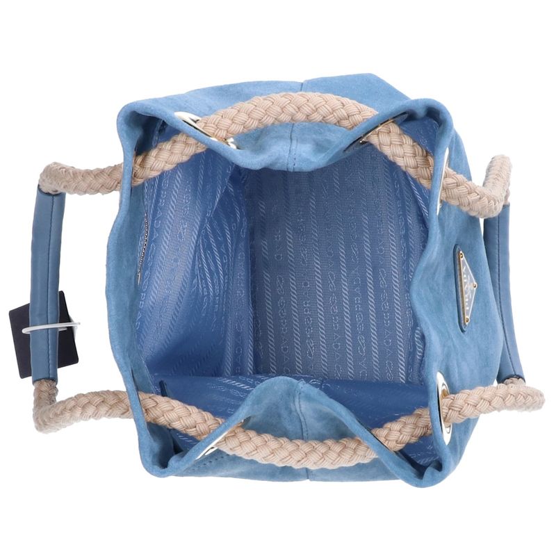 Prada Calf Suede Re-Nylon Lining Marina Small Bucket Bag ) Astral Blue