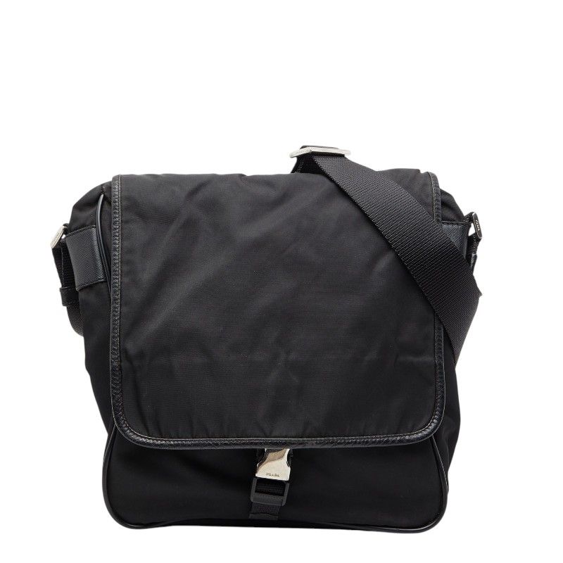 Prada Crossbody Shoulder Bag Black Nylon Saffiano Leather