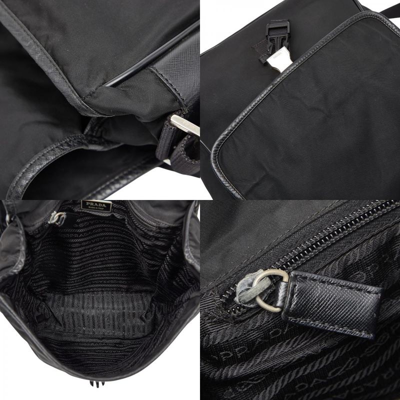 Prada Crossbody Shoulder Bag Black Nylon Saffiano Leather