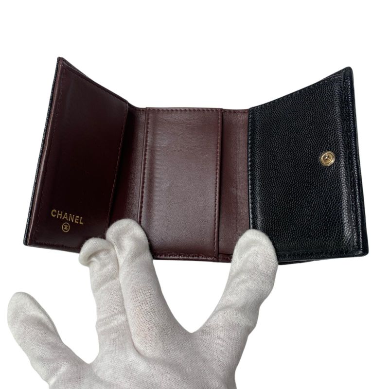 Chanel CC Logo Caviar Leather Trifold Wallet