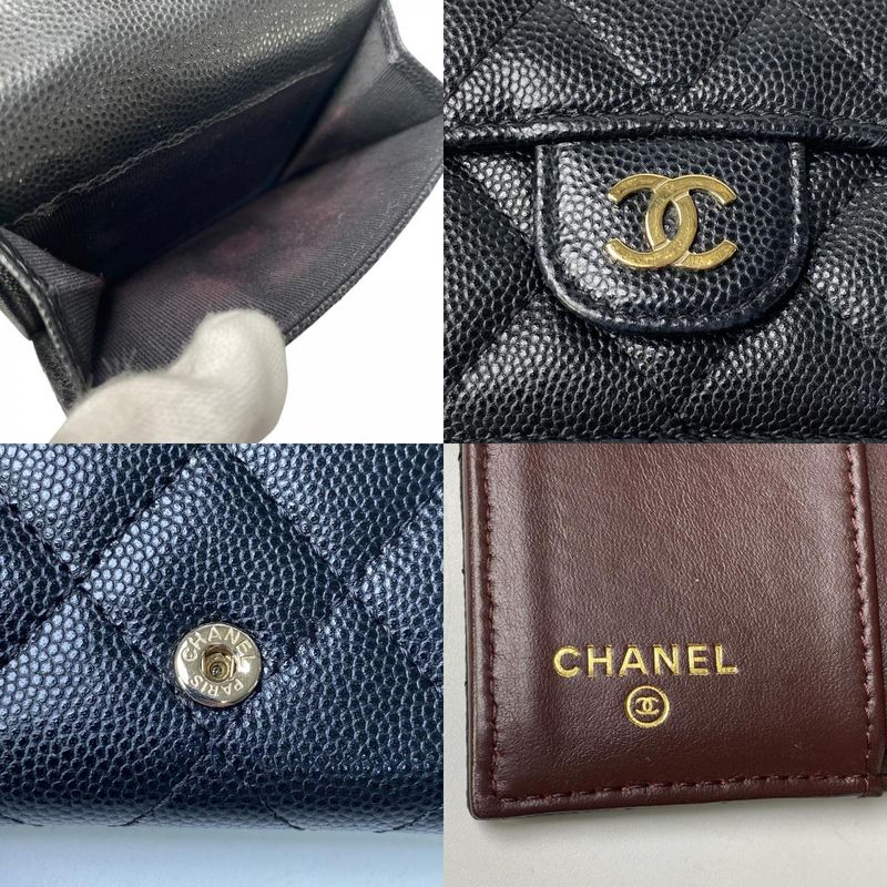 Chanel CC Logo Caviar Leather Trifold Wallet