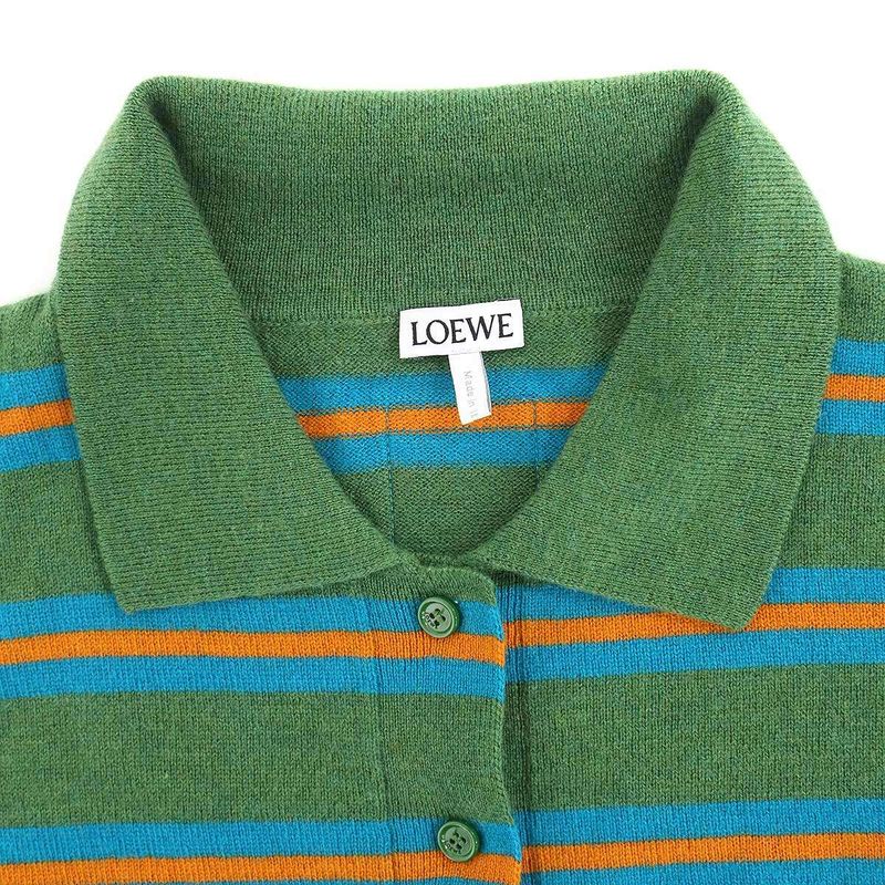 Loewe Cropped Wide Border Knit Polo Shirt Green