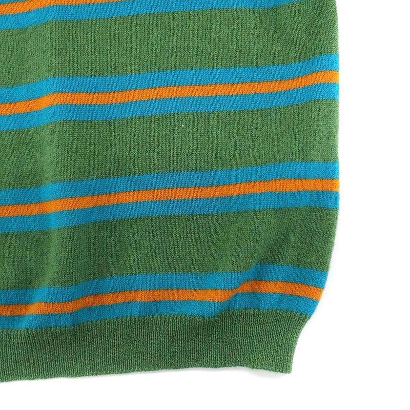 Loewe Cropped Wide Border Knit Polo Shirt Green