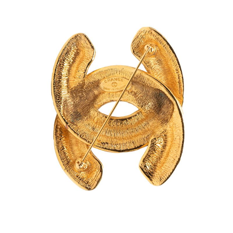 Chanel Quilted CC Logo Vintage Brooch Gold Plated