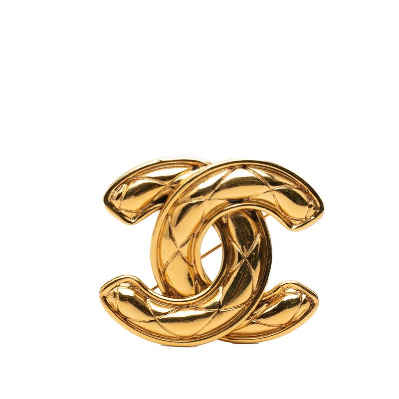 Chanel Quilted CC Logo Vintage Brooch Gold Plated