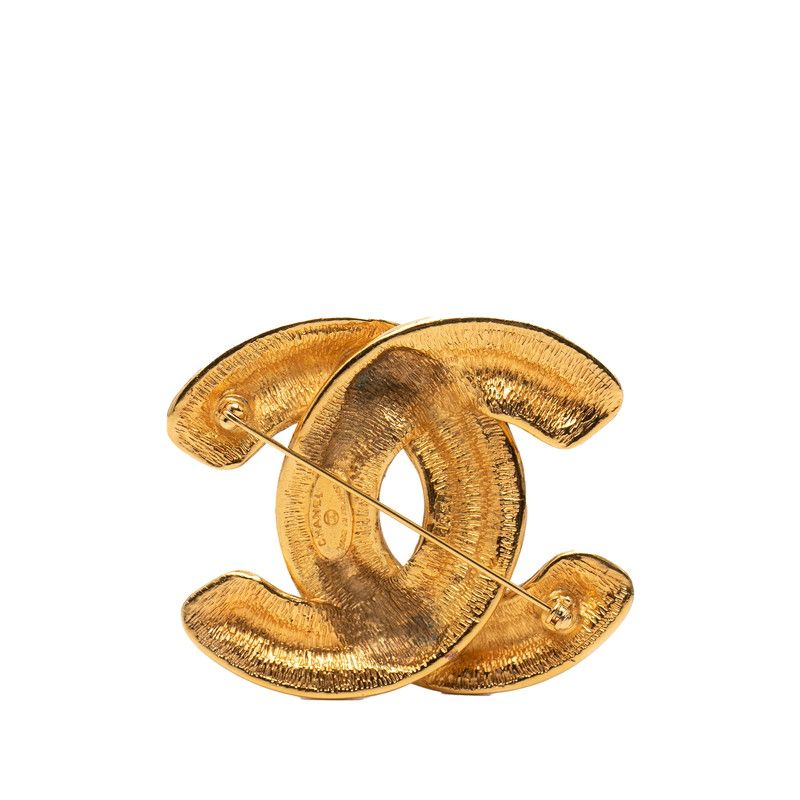 Chanel Quilted CC Logo Vintage Brooch Gold Plated
