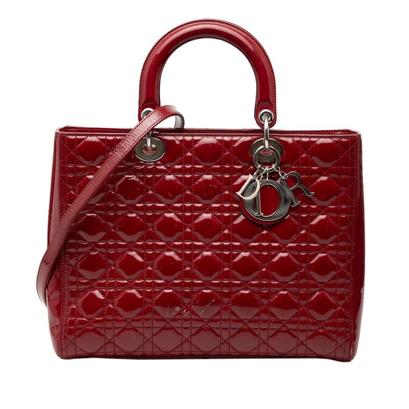 Dior Cannage Lady Dior Large 2-Way Shoulder Bag Red Enamel