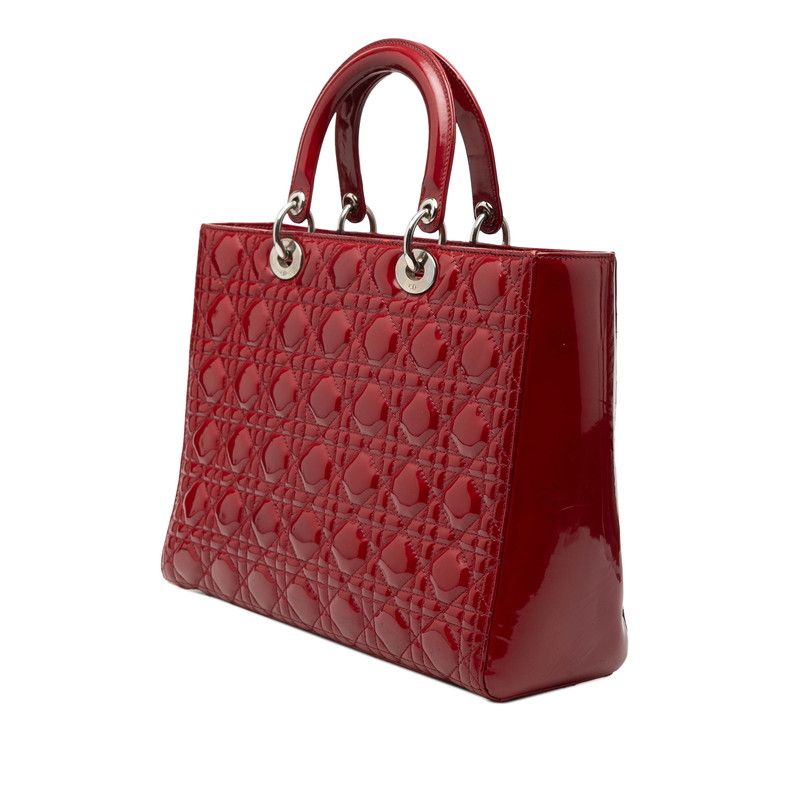 Dior Cannage Lady Dior Large 2-Way Shoulder Bag Red Enamel