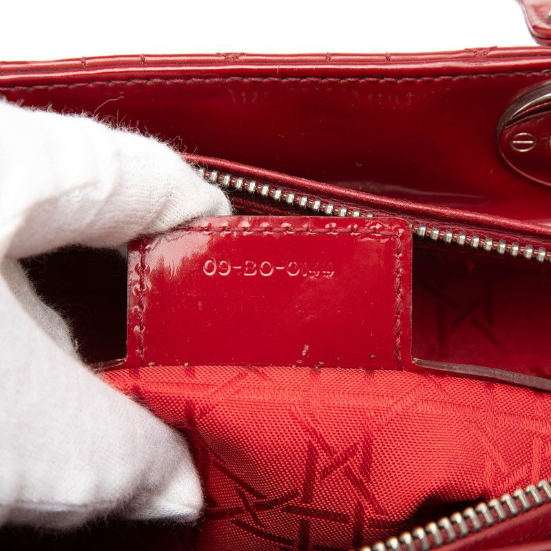 Dior Cannage Lady Dior Large 2-Way Shoulder Bag Red Enamel