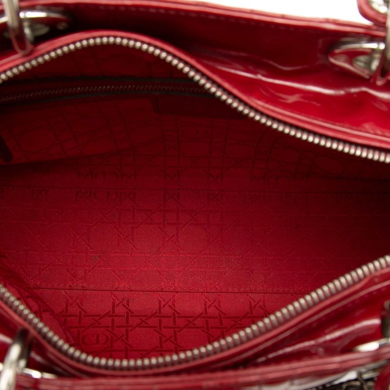 Dior Cannage Lady Dior Large 2-Way Shoulder Bag Red Enamel