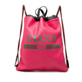 Gucci Print Backpack Drawstring Nap Sac Pink Black Leather