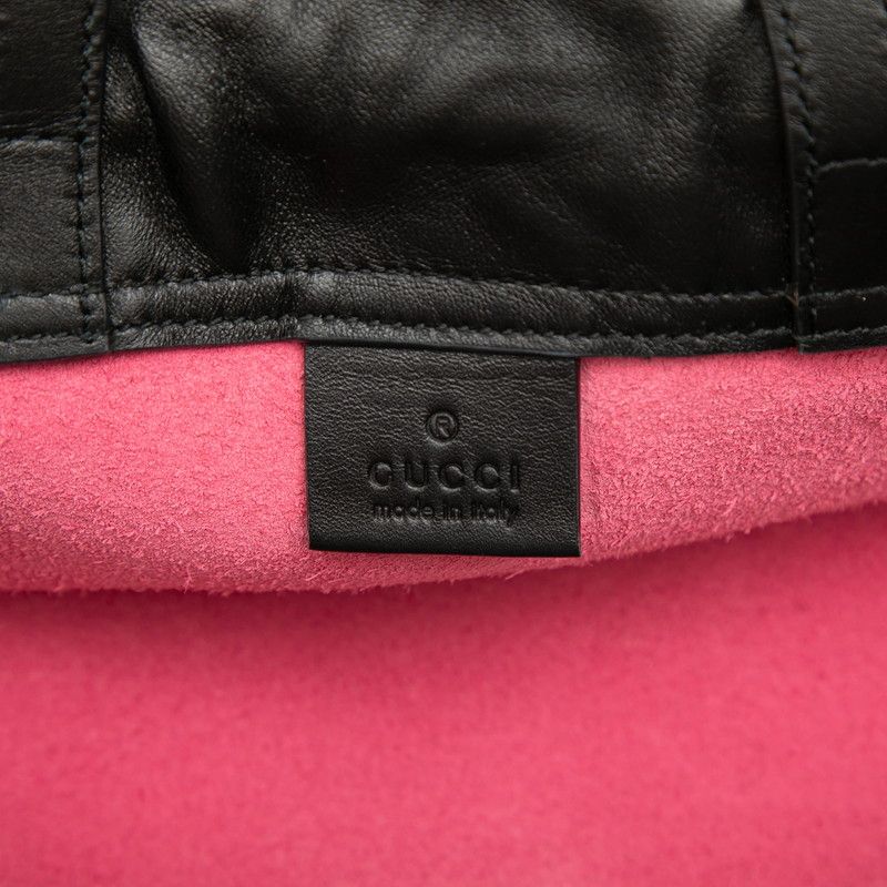 Gucci Print Backpack Drawstring Nap Sac Pink Black Leather