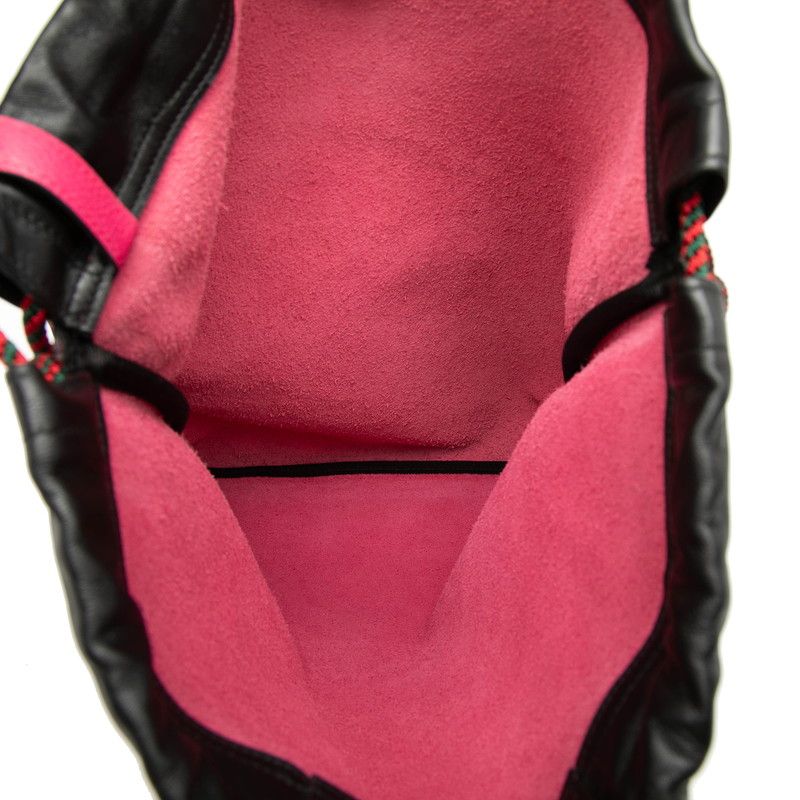 Gucci Print Backpack Drawstring Nap Sac Pink Black Leather
