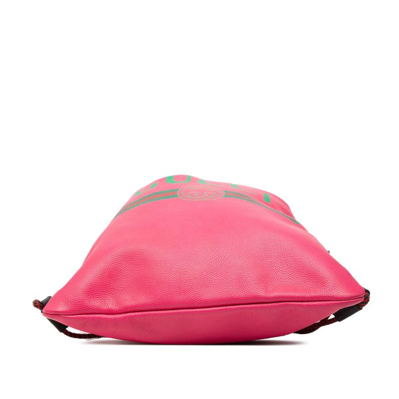 Gucci Print Backpack Drawstring Nap Sac Pink Black Leather