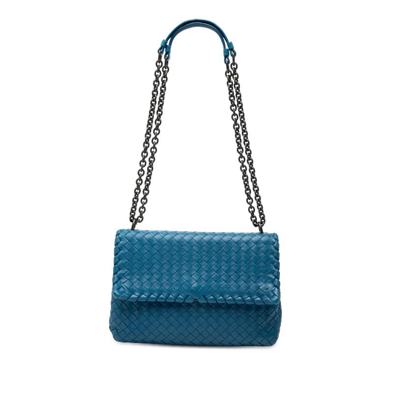 Bottega Veneta Intrecciato Olympia Crossbody Chain Shoulder Bag Blue Leather