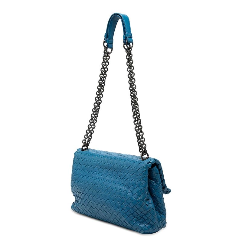 Bottega Veneta Intrecciato Olympia Crossbody Chain Shoulder Bag Blue Leather