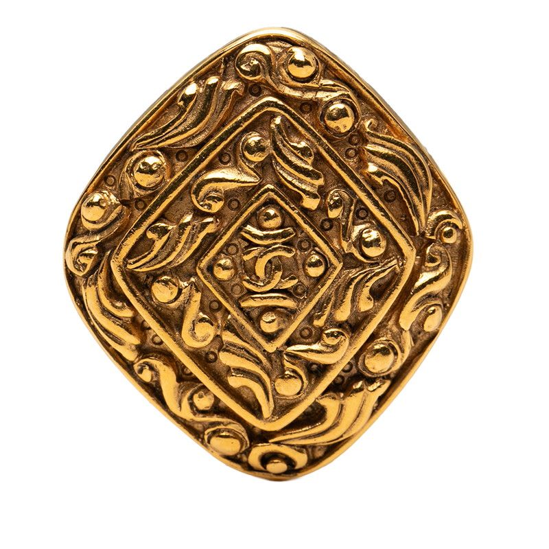 Chanel Vintage Diamond Arabesque Gold Plated Brooch