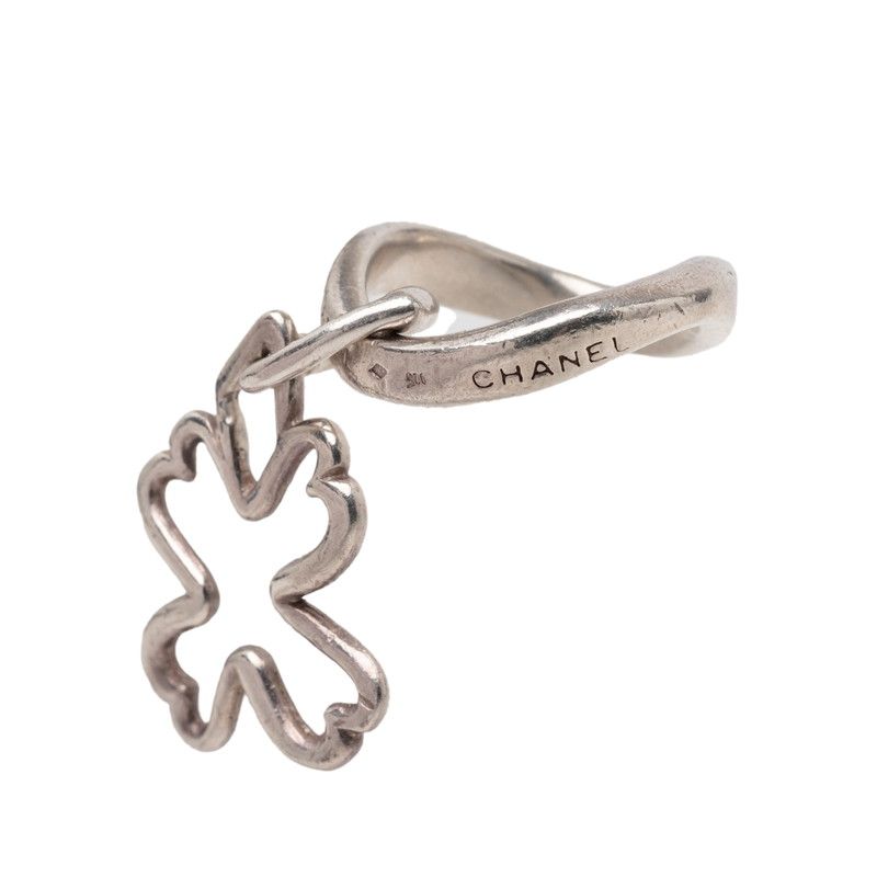 Chanel Clover Motif Silver Metal Ring