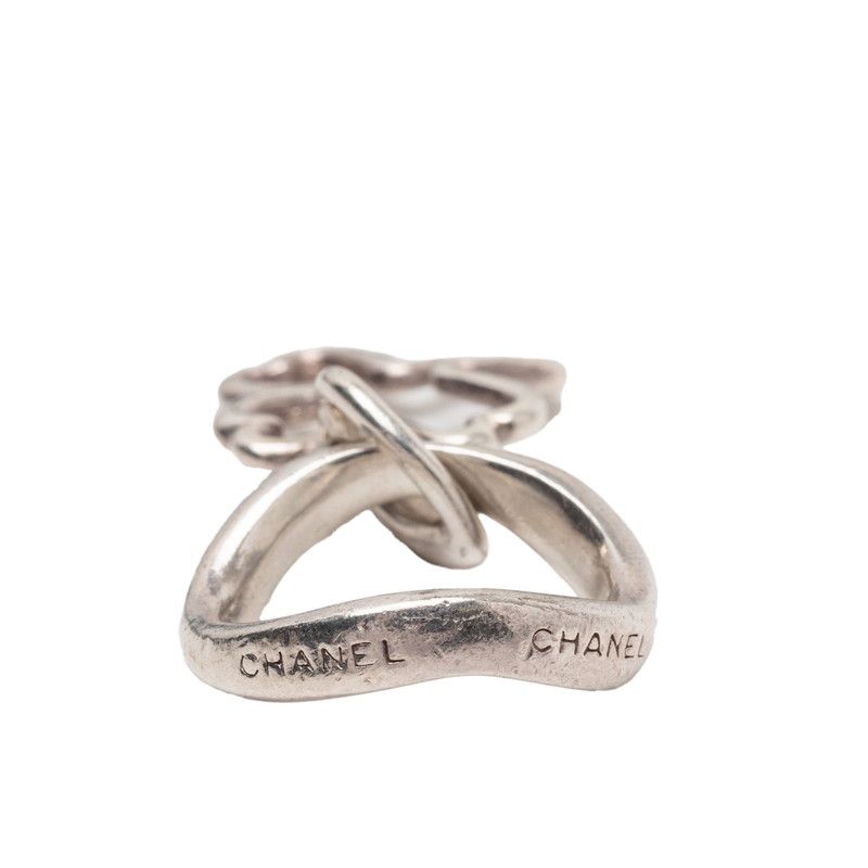 Chanel Clover Motif Silver Metal Ring