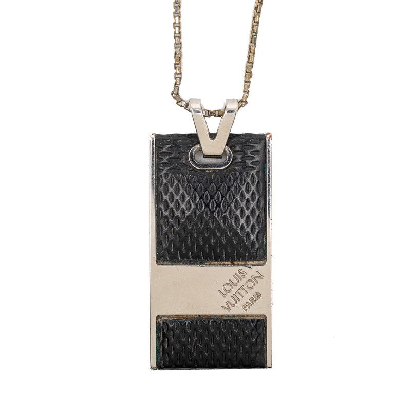 Louis Vuitton Damier Graphite Pendentif Soho Noir Black Metal Necklace