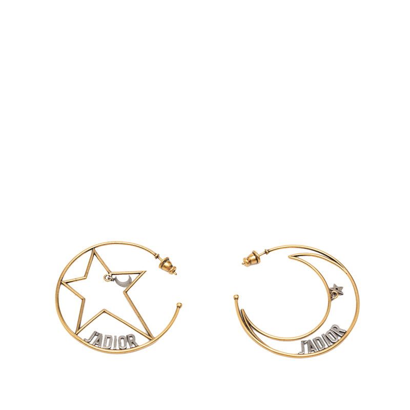 Dior J'adior Moon & Star Hoop Earrings Gold Silver Plated Metal