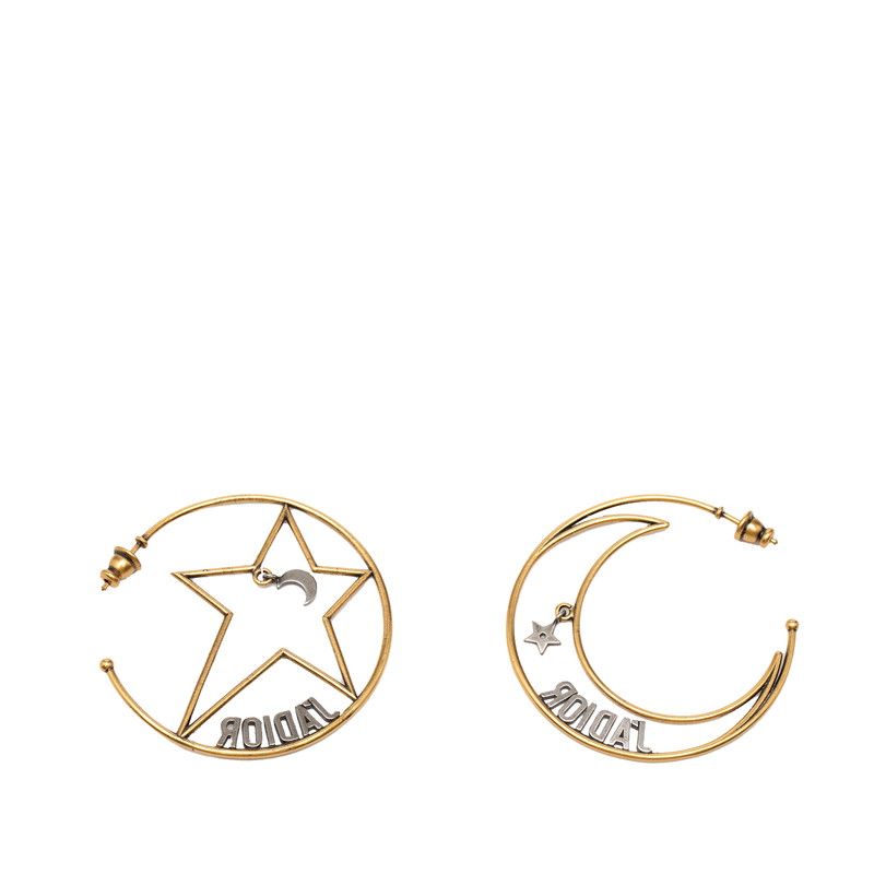 Dior J'adior Moon & Star Hoop Earrings Gold Silver Plated Metal