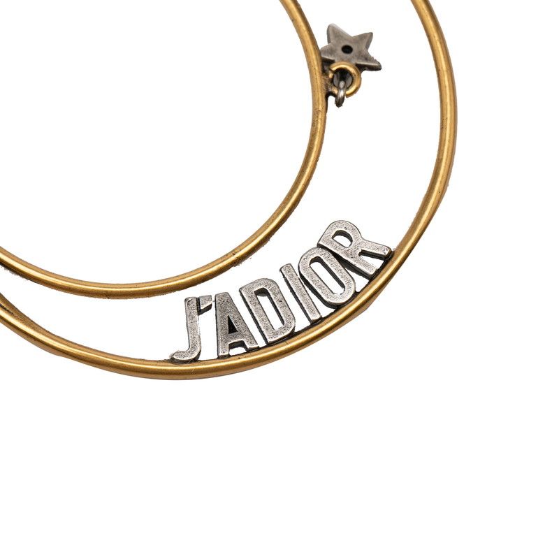 Dior J'adior Moon & Star Hoop Earrings Gold Silver Plated Metal