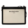Balenciaga Logo Navy Pochette Crossbody Shoulder Bag Black Ivory Canvas