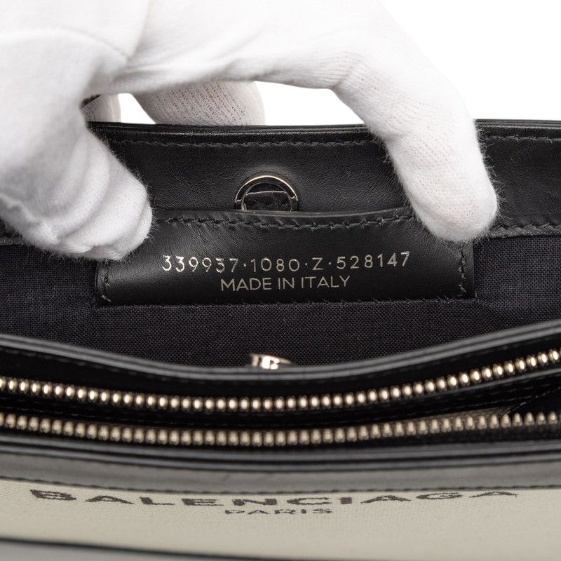 Balenciaga Logo Navy Pochette Crossbody Shoulder Bag Black Ivory Canvas